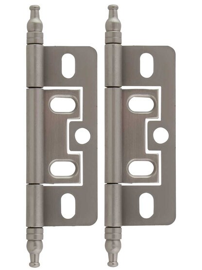 Pair of Solid Brass 2 1/2 inch Non-Mortise Minaret-Tip Cabinet Hinges in Satin Nickel.